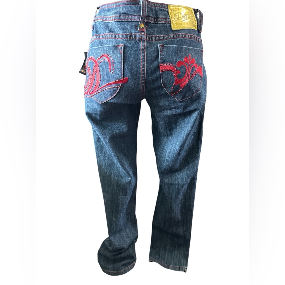 Dereon Women's Blue Jeans with Red Embroidery nwt size 5/6